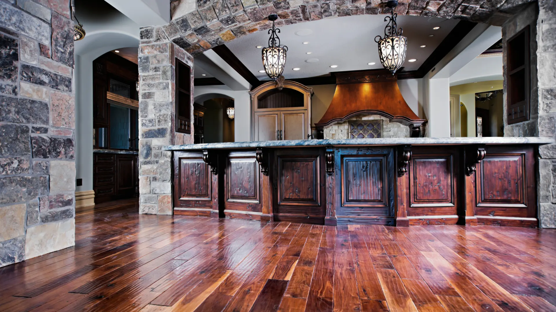 brick and wooden tiles design